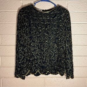 JMD New York Black Top with Gold Swirl Design